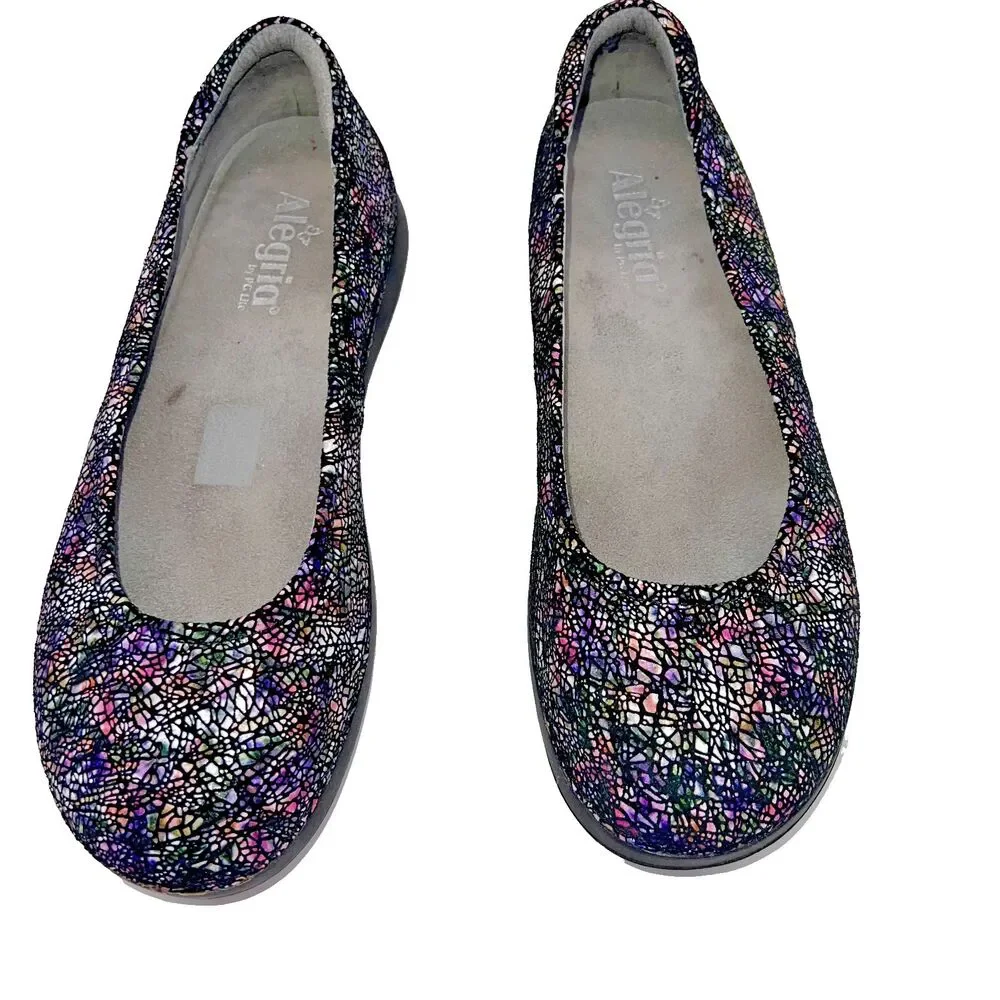 Alegria Petal - PET-500 Fractually Black Multicolor Ballet Flat Shoes SZ 9